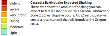 Cascadia Earthquake Expected Shaking Legend